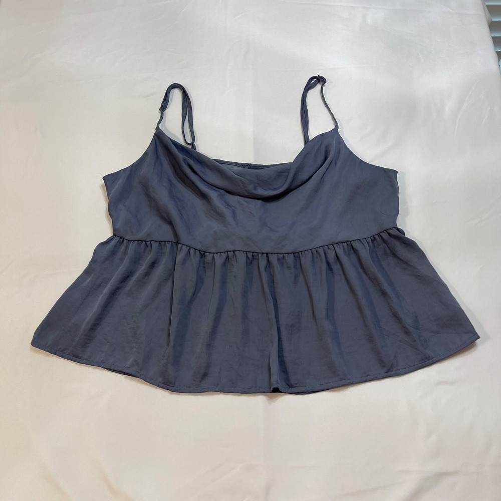 American Eagle Womens XL Blue Gray Cowl Neck Babydoll Peplum Tank Top Strappy